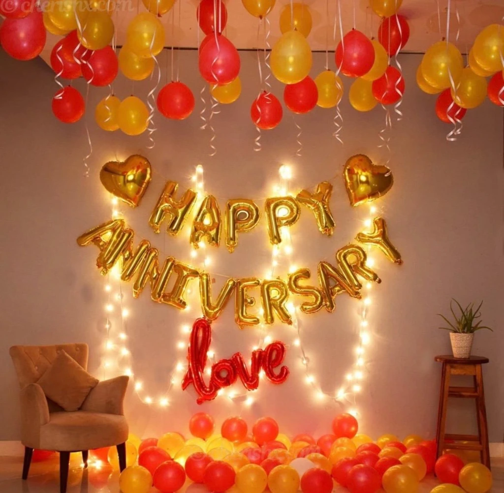 Golden Anniversary: Warm golden hues and sparkling decorations evoke joy and nostalgia.with our bright lights free decor